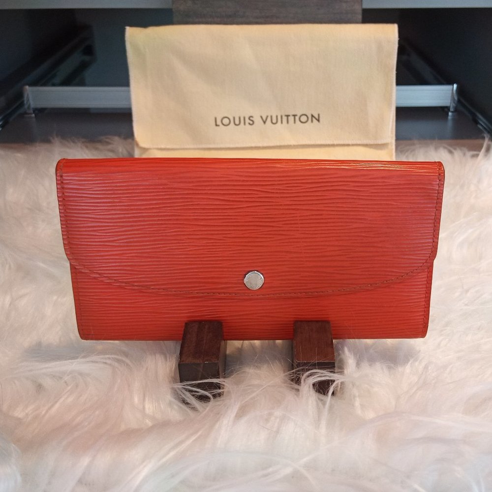 Stunning EUC LV Epi Portefeuille Emilie Long Wallet Orange (Piment) & Fuchsia